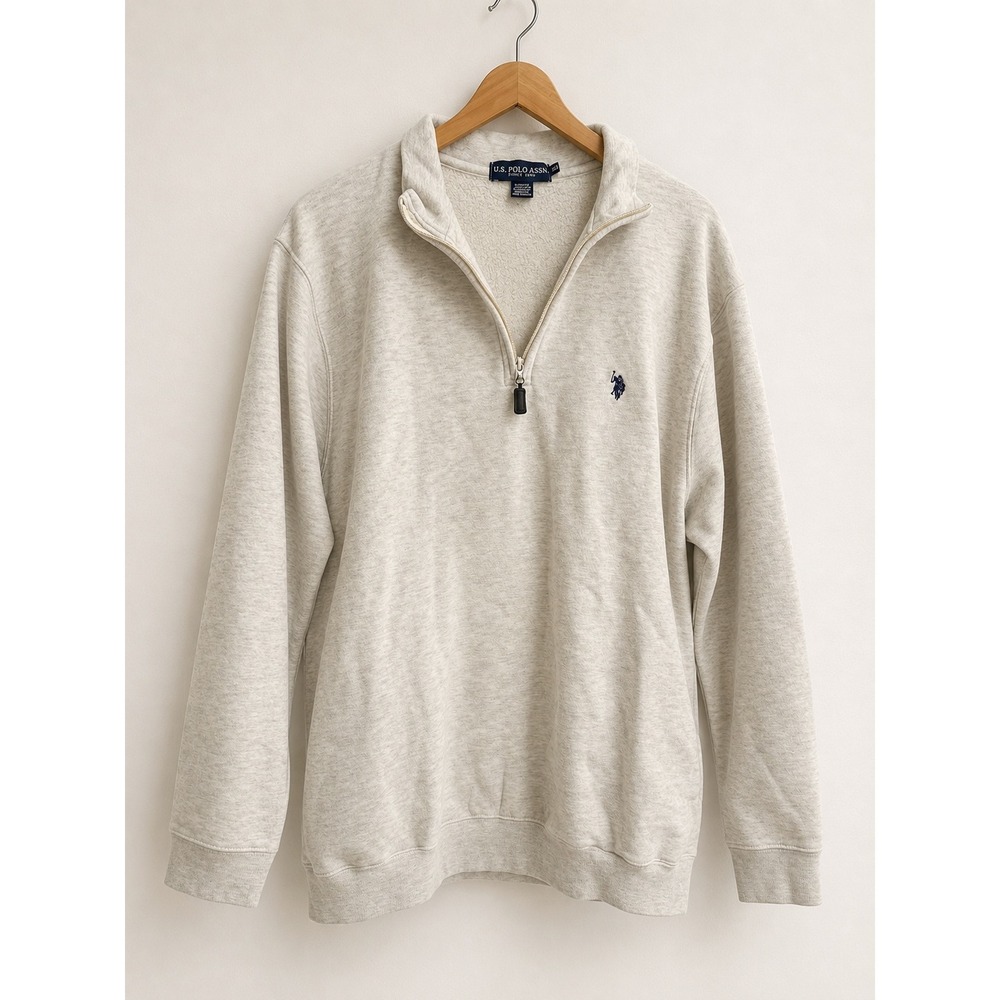 Ivory Oatmeal Fleece Campus Quarter Zip Pullover Preppy Layering XXL - Picture 2 of 4